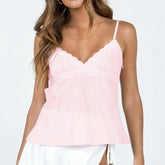 BXOXO Women Y2k Babydoll Tank Top Cute Lace Trim Spaghetti Strap Backless Cami V Neck Sleeveless Flared Hem Flowy Peplum Crop Tops